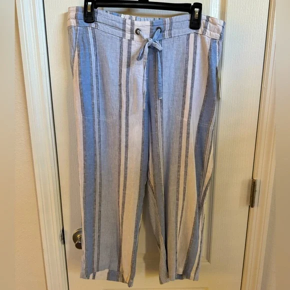 Women’s Linen Blend Striped Crop Pant Per Se Medium - Picture 1 of 4